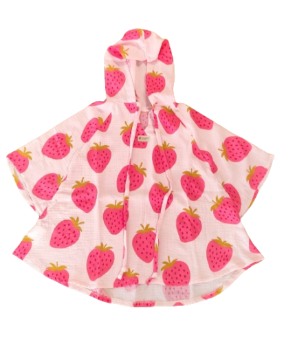 Poncho da spiaggia in mussola con cappuccio Monkey Mum® - Fragola