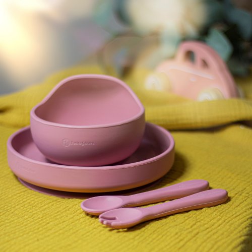 PETITE&MARS Dining set silicone TAKE&MATCH 3 pcs Dusty Pink 6m+