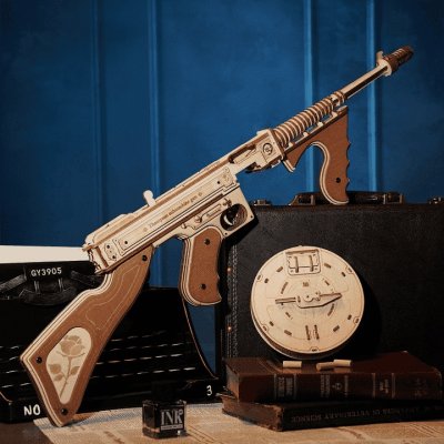 RoboTime 3D Drewniane mechaniczne puzzle Pistolet maszynowy Thompson