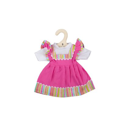 Bigjigs Toys Różowa sukienka z paskowanym obszyciem dla lalki 28 cm