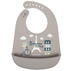 CANPOL BABIES Bavaglino in silicone con tasca Bonjour Paris beige