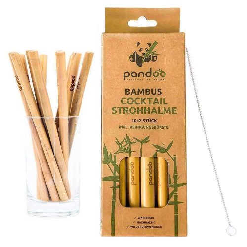 Rövid bambusz szívószál tisztítókefével, 12 db