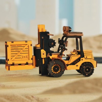 RoboTime Drewniane Mechaniczne Puzzle 3D Wózek Widłowy