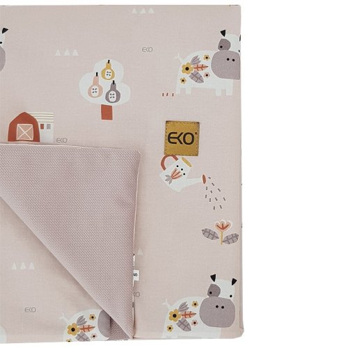 EKO Βαμβακερή κουβέρτα με επένδυση ΒΕΛΟΥΔΟΥ My farma Powder ροζ 100x80 cm