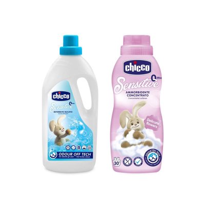 CHICCO Waschmittel für Kinder Sensitive 1,5 l + Weichspüler Konz. Blumige Umarmung 750 ml
