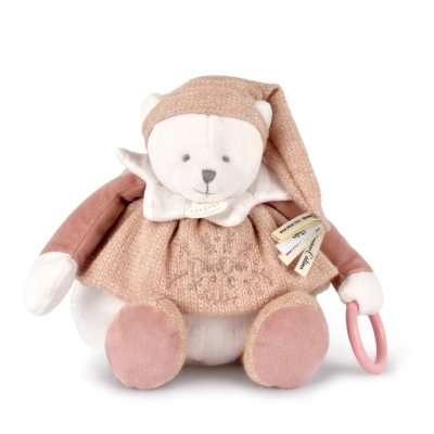 Doudou Coffret cadeau Ours polaire en peluche avec anneau 30 cm rose