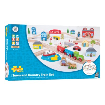 Bigjigs Rail Caminho de Ferro de Madeira Cidade e Aldeia 91 Peças
