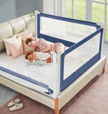Protecție laterală pat Monkey Mum® Popular - 150 cm - albastru închis - design - REDUCERE