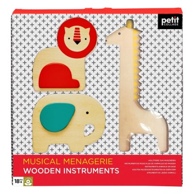 Petit Collage Set Animale muzicale cu instrumente din lemn 3 buc