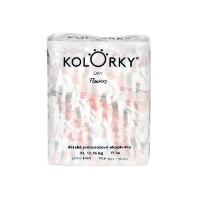 KOLORKY DAY Pieluchy jednorazowe eko, kwiaty XL (12-16 kg) 136 szt. - MIESIĘCZNY ZAPAS