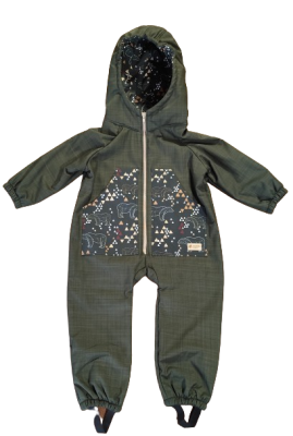Monkey Mum® Softshell baby winteroverall met sherpa - Kaki jager met een beer - maat 98/104, 110/116