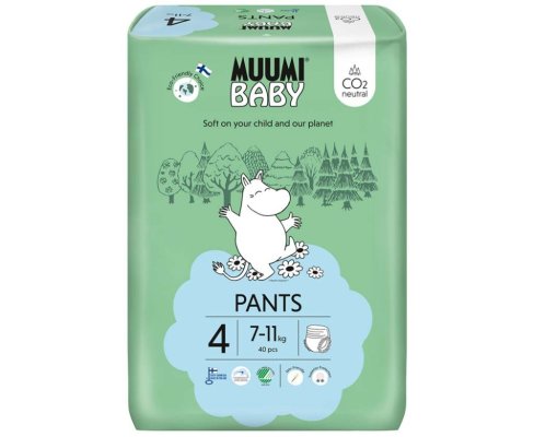 MUUMI Baby Pants 4 Maxi 7-11 kg (40 Stück), Höschen-Öko-Windeln