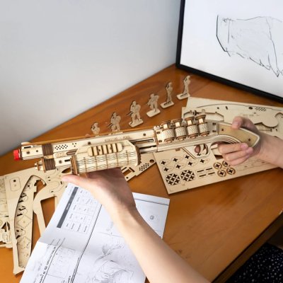 RoboTime 3D Drewniane Mechaniczne Puzzle Składanka Strzelba Terminator