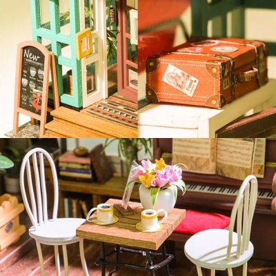 RoboTime 3D Holzpuzzle Miniatur Puppenhaus Café