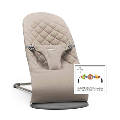 BABYBJÖRN Liege Bliss Woven, Sandgrau mit Spielzeug