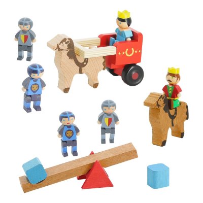 Jeujura Holzfiguren für Baukästen König, Königin und Ritter 13 Teile