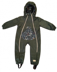 Monkey Mum® Baby Softshell Winter Jumpsuit with Sherpa - Khaki Huntsman and Bear - size 86/92