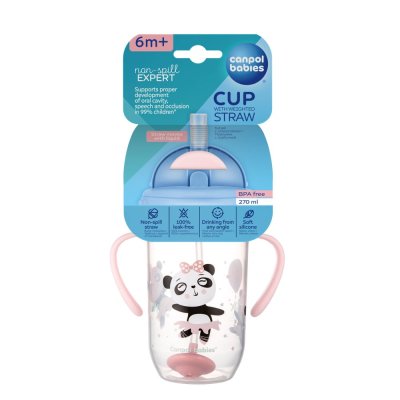 CANPOL BABIES Kubek niekapiący ze słomką i ciężarkiem Zwierzęta egzotyczne 270 ml różowy, 6m+