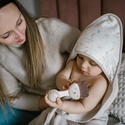 BABYONO Ręcznik z kapturkiem frotte beżowy 100x100 cm