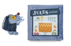 Lilliputiens - Livre en tissu - Chien Jules au garage