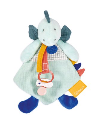 Doudou Zestaw prezentowy - Zabawka z uchwytem na smoczek dinozaur zielony 23 cm