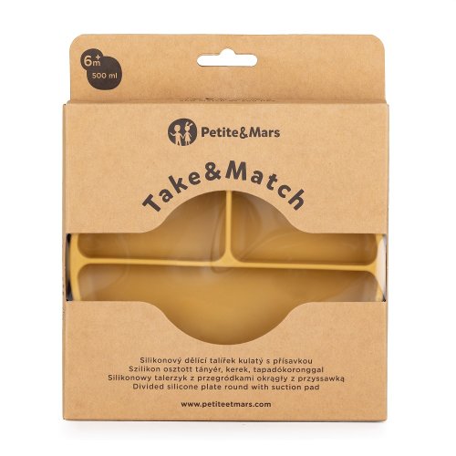 PETITE&MARS Assiette séparatrice ronde en silicone Take&Match Ocre Intense 6m+