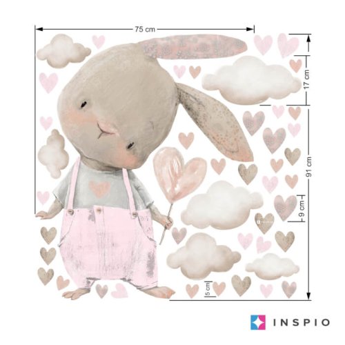 Nalepka nad posteljico - Svetlo roza zajček za punčko