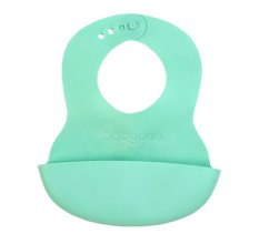 BABYONO Bavaglino in plastica morbida con tasca senza BPA, menta 6m+