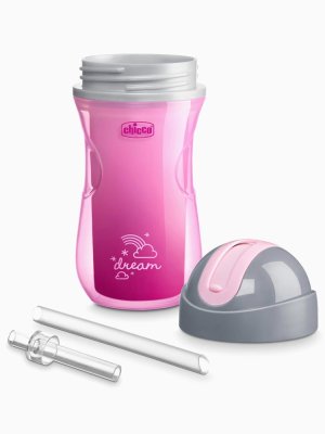 CHICCO Sport Thermobecher mit Strohhalm 266 ml rosa 14m+