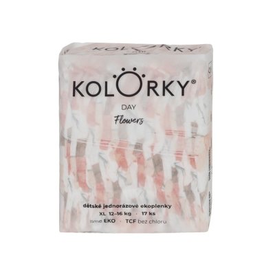 KOLORKY DAY Windeln Einweg Öko, Blumen XL (12-16 kg) 17 Stk