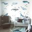Детски стикери за стена - Самозалепващ тапет с китове и име