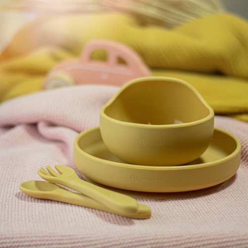 PETITE&MARS TAKE&MATCH conjunto de jantar silicone 3 pcs Ocre Intenso 6m+