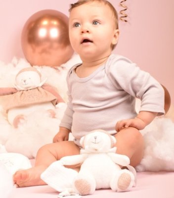 Doudou Coffret cadeau Ours en peluche avec attache-sucette et couverture rose 20 cm