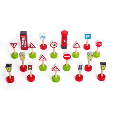 Bigjigs Rail Set med trafikmärken i trä