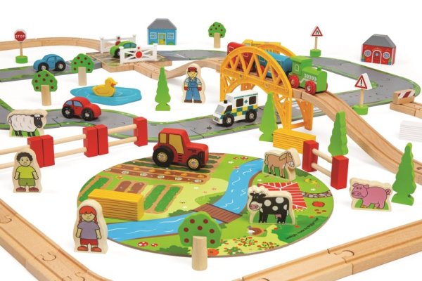 Bigjigs Rail Caminho de Ferro de Madeira com Campo 80 peças