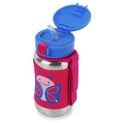 SKIP HOP Zoo Trinkflasche mit Strohhalm Edelstahl Schmetterling 12m+