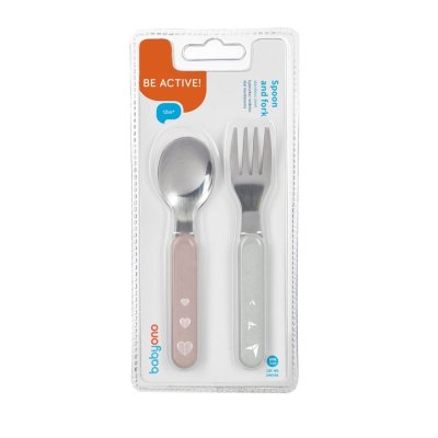 BABYONO Spoon and fork stainless steel pastel 12m+