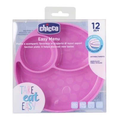 CHICCO Silikonteller, rosa 12m+