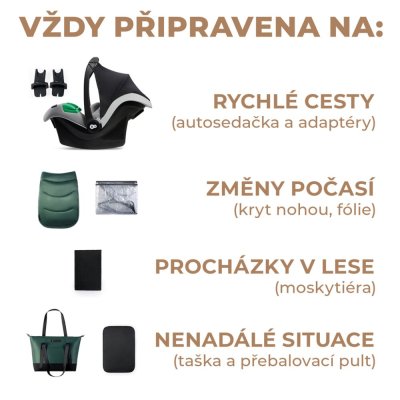 KINDERKRAFT SELECT Kinderwagen kombiniert 3 in 1 Prime 2 Dunkelgrün, Premium