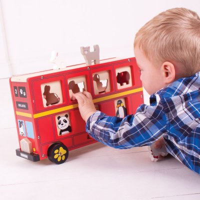 Bigjigs Toys Leseni avtobus z živalmi