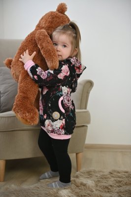 Vestido sweatshirt - flores pretas
