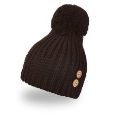 Czapka dziergana pompon guziki Outlast ® - czarna