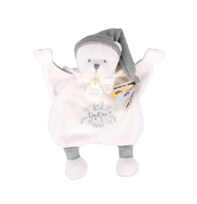 Doudou Presentförpackning Plysch snuttefilt nalle med mössa grå 25 cm