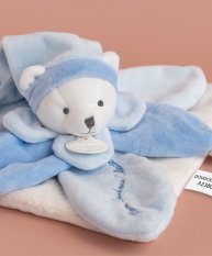 Doudou Geschenkset - Plüsch Schmusetuch blauer Teddybär 24 cm