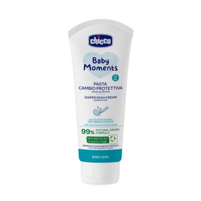 CHICCO Baby Moments creme para bumbum de bebê sem perfume com ingredientes 99% naturais 100ml, 0m+