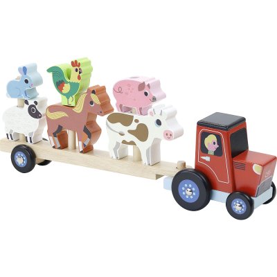 Vilac Tracteur en bois avec animaux à empiler