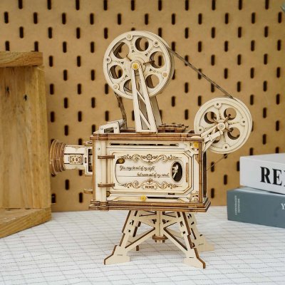RoboTime Rompecabezas mecánico de madera 3D Proyector de película