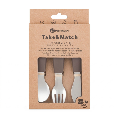 PETITE&MARS Sada příborů s nerezové oceli Take&Match Bitter Cocoa 12m+