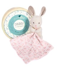 Doudou Poklon set - Plišani zeko s ružičastom dekicom od BIO pamuka 15 cm