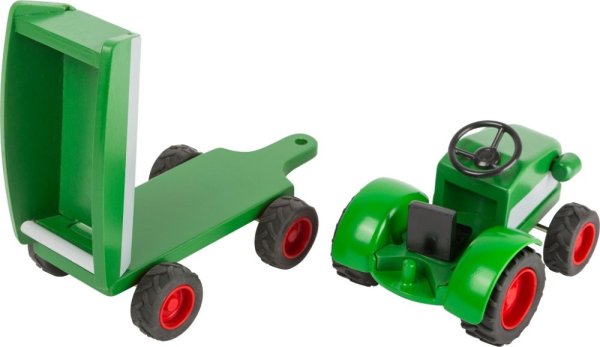 small foot Houten tractor met aanhanger groen